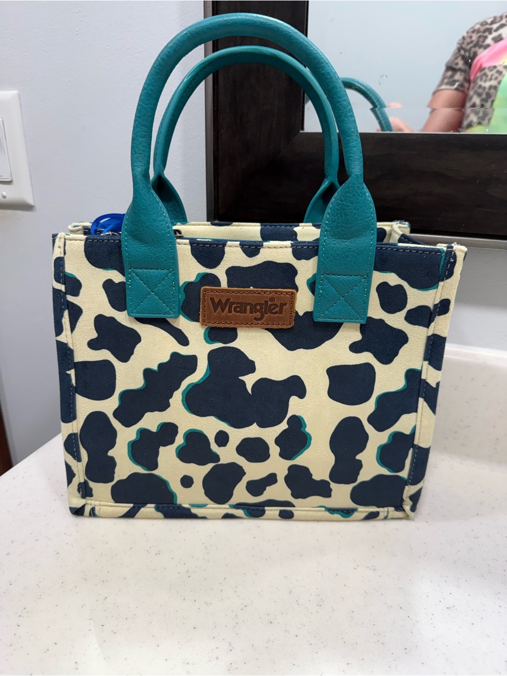 Wrangler Cream Canvas Tote with Navy and Teal Accents